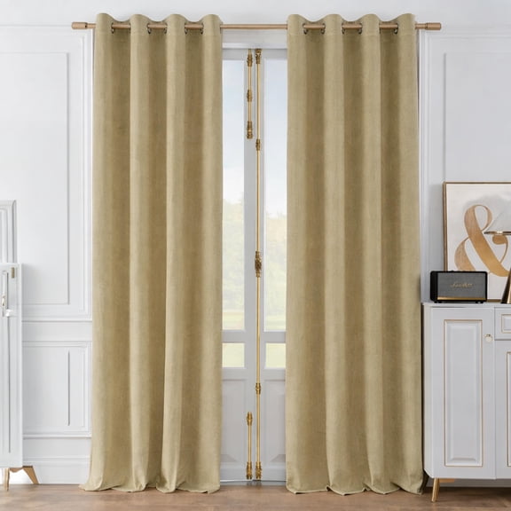 Deco Window Polycotton 100% Blackout Solid Curtains 7 Feet Long Set of 2, Room Darkening Eyelet Curtains for Bedroom & Living Room (Mineral Yellow, 7 Ft)