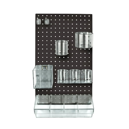 UPC: 0688130649841 | Azar Displays 900942-BLK Black The DIY Multi-Purpose 12-Piece Pegboard Wall Organizer Kit with One Panel and Accessory Assortment (13.5 W x 22 H)