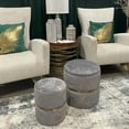 thumbnail image 3 of Falvinoryn Round Grey Velvet Storage Ottoman Upholstered Vanity Stool Chair Foot Rest ,Pack of 2, 3 of 7