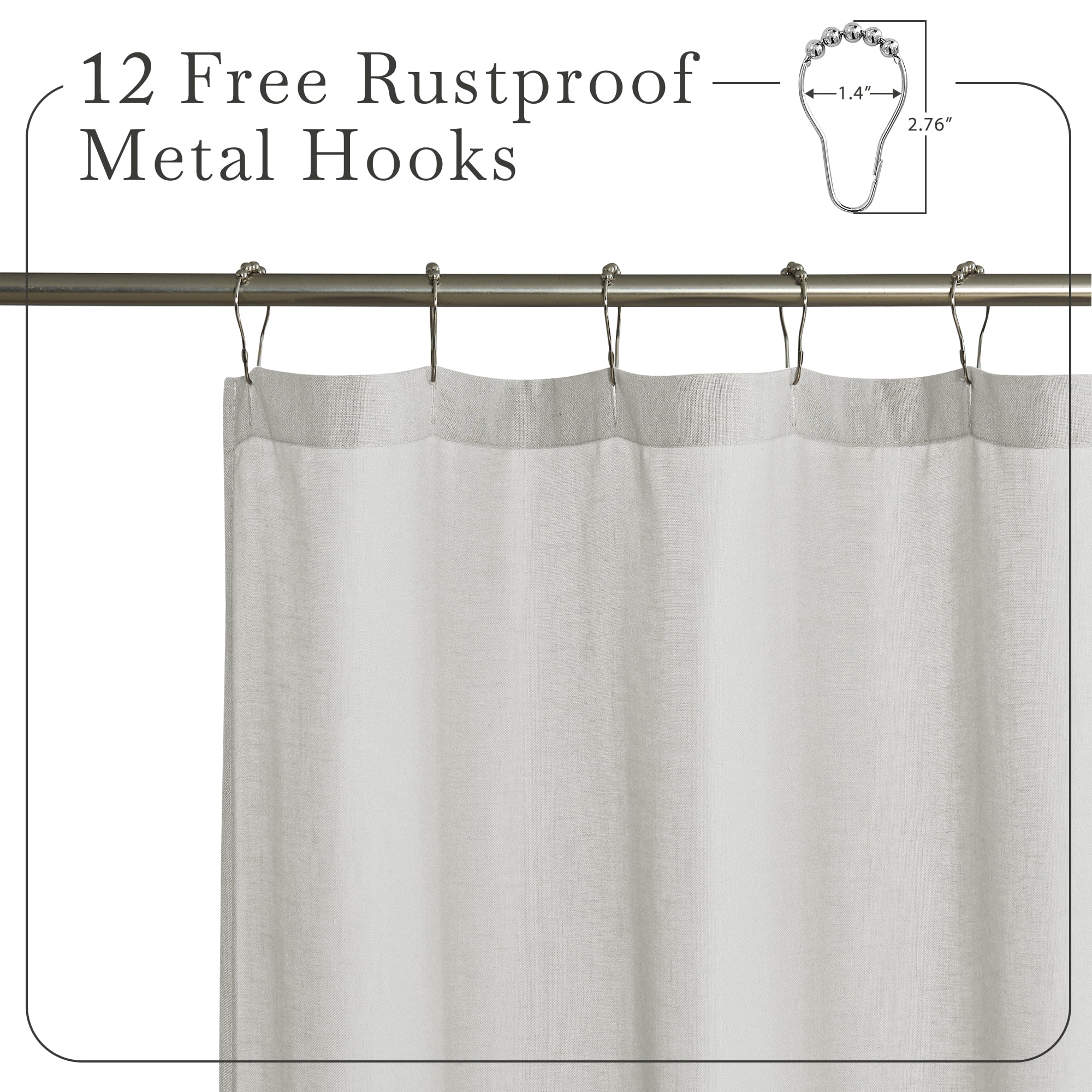 NICETOWN Linen Shower Curtain for Bathroom Linen Blend Button Hole Semi Sheer Lightweight Waterproof Shower Curtains for Bathtub, 72"x78", Hooks Included, Grey