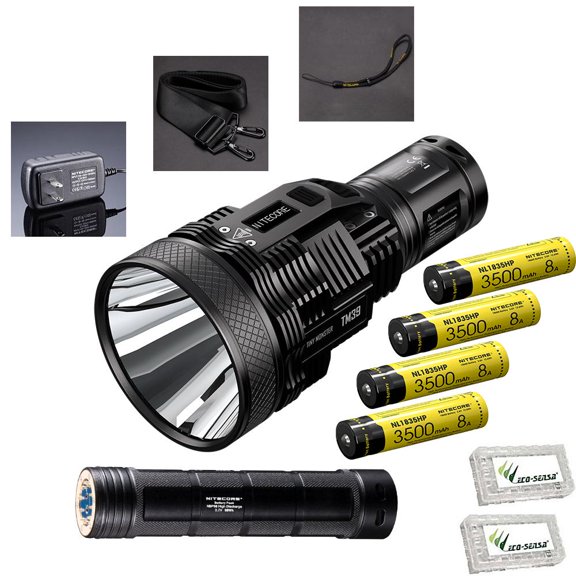 Value Bundle: Nitecore TM39 Lite  5200 Lumen Searchlight/Flashlight -LUMINUS SBT-90 GEN2 LED with NBP68HD battery pack, 4x NL1835HP batteries  and  2x Eco-Sensa battery cases