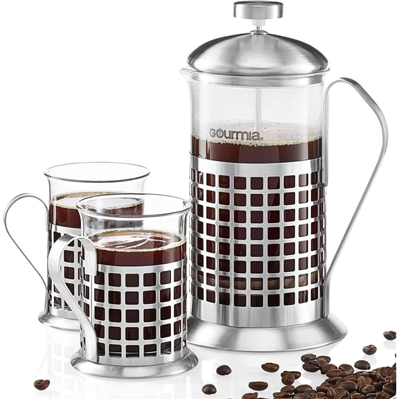 GCM9830 French Press Coffee Maker Set 600 ml French Press Coffee Brewer With 2 Matching Stainless Steel Drinking Cups