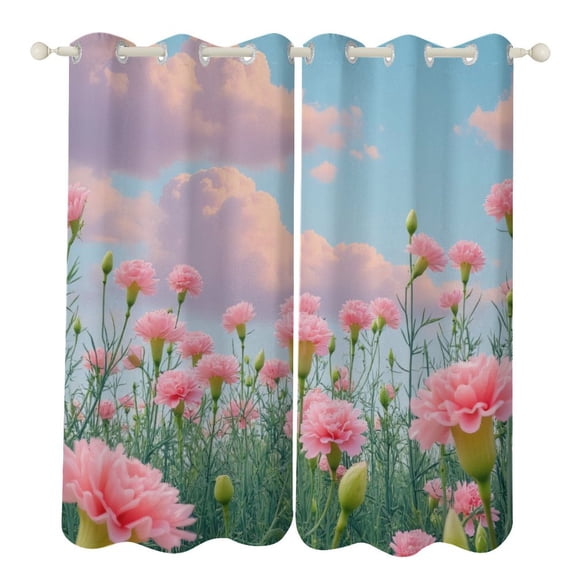Pink Carnations in Bloom 2 Panels 3D Printing Pattern Curtain for Bedroom Living Room Kitchen Window Decoration Home