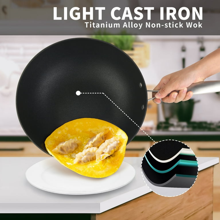 Light Cast Iron Wok Non-Stick Enamel + Huafu Double-Layer Nonstick