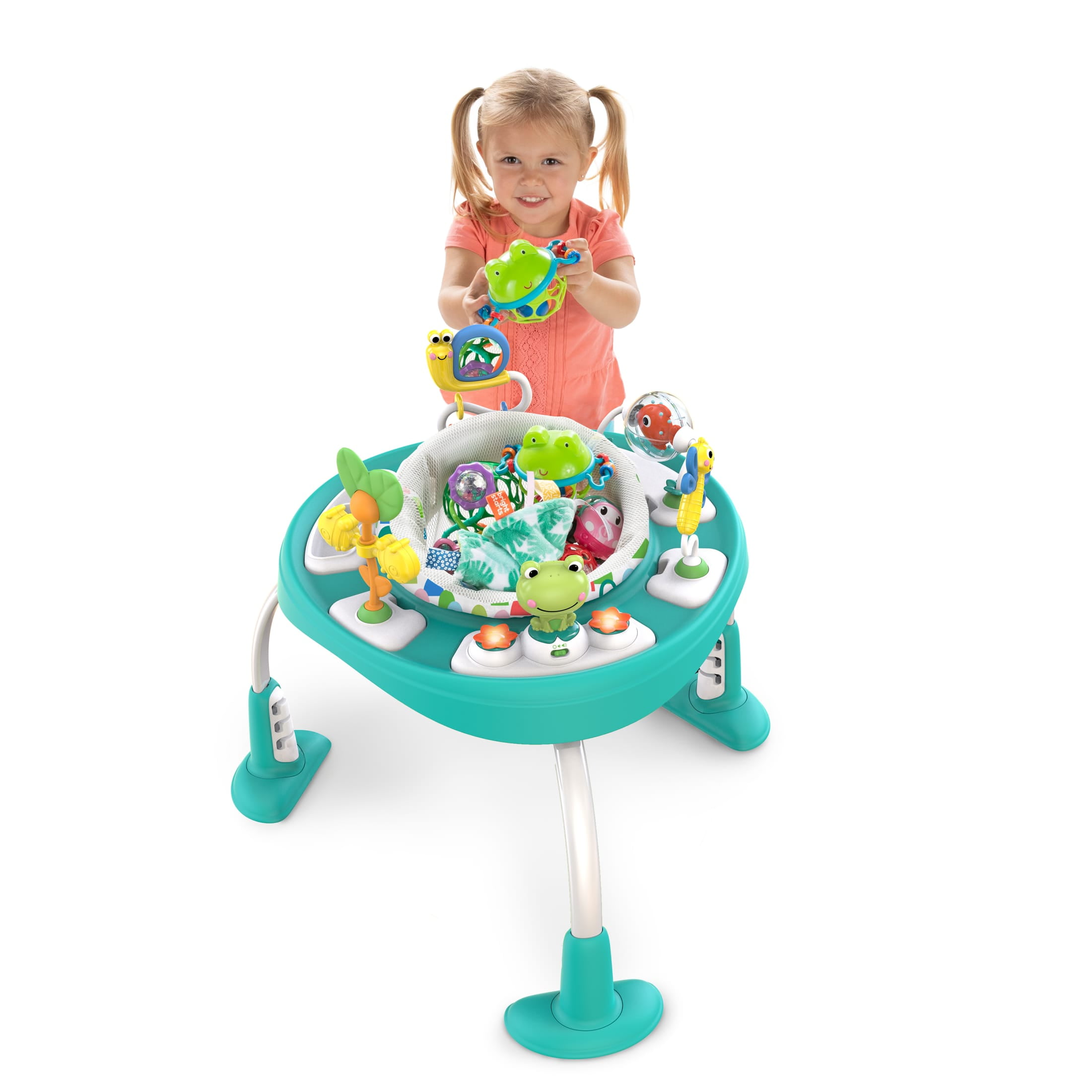 Bright Starts Bounce Bounce Baby 2-in-1 Activity Center Jumper & Table, Playful Pond, Green, Ages 6 Months and Up