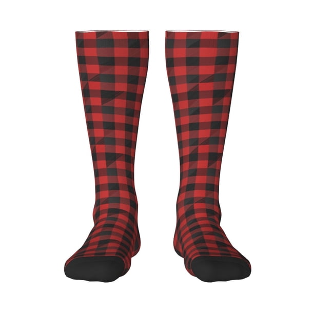 Balery Red Black Plaid Calcetines novedosos Calcetines deportivos Calcetines hasta la rodilla Calcetines de algodón Calcetines originales y geniales