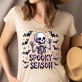 thumbnail image 4 of Spooky Season Skeleton Shirt | Cute Halloween Skull Graphic Tee with Bats, Natural, Size S, 4 of 6