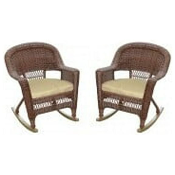 Jeco Wicker Rocker Chair in Honey with Tan Cushion (Set of 2)
