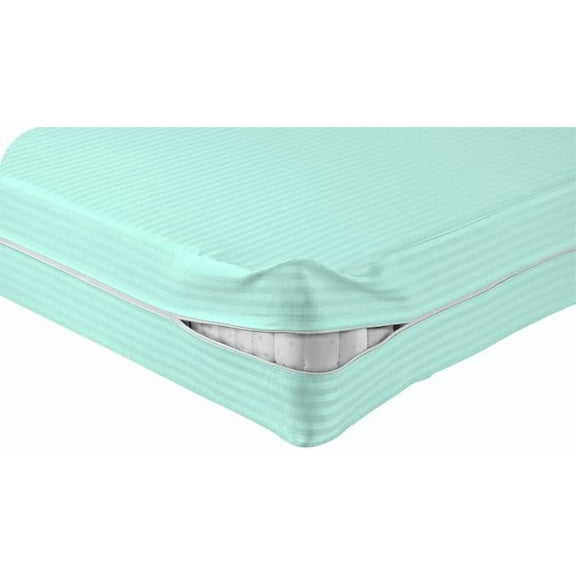 DNG Creations Zipper Mattress Cover with 26 Inch Deep Pocket (Stripe Aqua Blue - Twin)