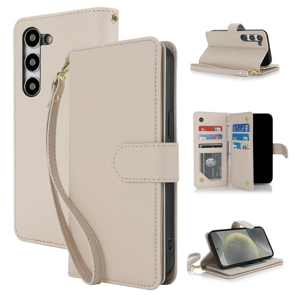 Allytech Wallet Case for Samsung Galaxy S22 with Card Slots & Wrist Strap, [Magnetic Clasp] [RFID Blocking] Kickstand Premium PU Leather Shockproof Full Body Protection Case - Apricot