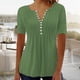 thumbnail image 1 of ICHUANYI Clearance Women's Fashion Casual Round Neck Pleated Solid Color Button Top Blouse(Green, M) ICHUANYI WER2023080709931, 1 of 5