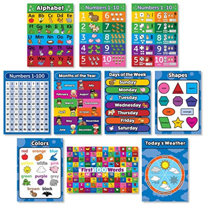 Educational Poster Laminated Wall Chart Children Kids Learning Preschool 15 Pack 