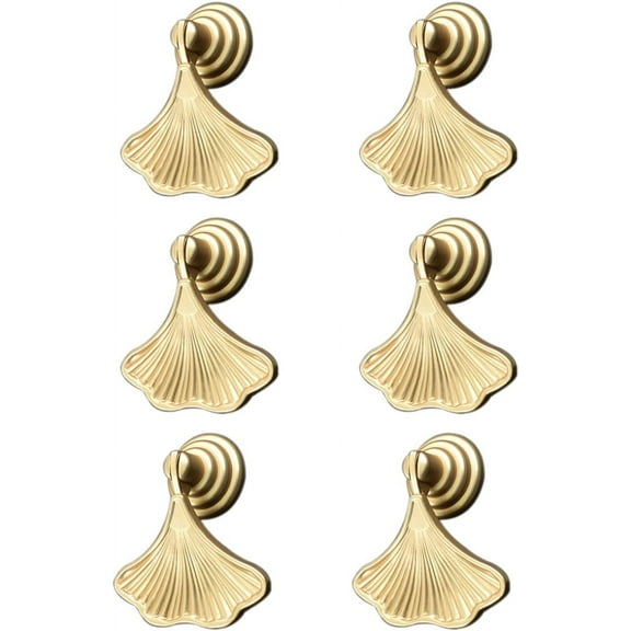 Ginkgo Leaf Shape Knob Handles, 6pcs Golden Drop Pendant Pull Handle,Hardware Drawer Single Hole Handle for Wardrobe Cupboard Closets Cupboard Gold