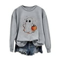thumbnail image 2 of CLOISE Women Halloween Sweatshirts Trendy Ghost Print Pullover Sweatshirts Fall Long Sleeve Crewneck Hoodies Shirts Casual Tops Halloween Party Clothes Gray XL Spooky, 2 of 5