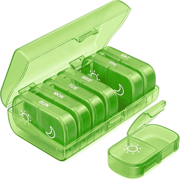 Weekly Pill Organizer 2 Times a Day, AM PM Pill Case with One-Side Large Opening for Easy to Use, Pill Box 7 Day Travel Medication Organizer for Medications, Vitamins, Fish Oils, Supplements