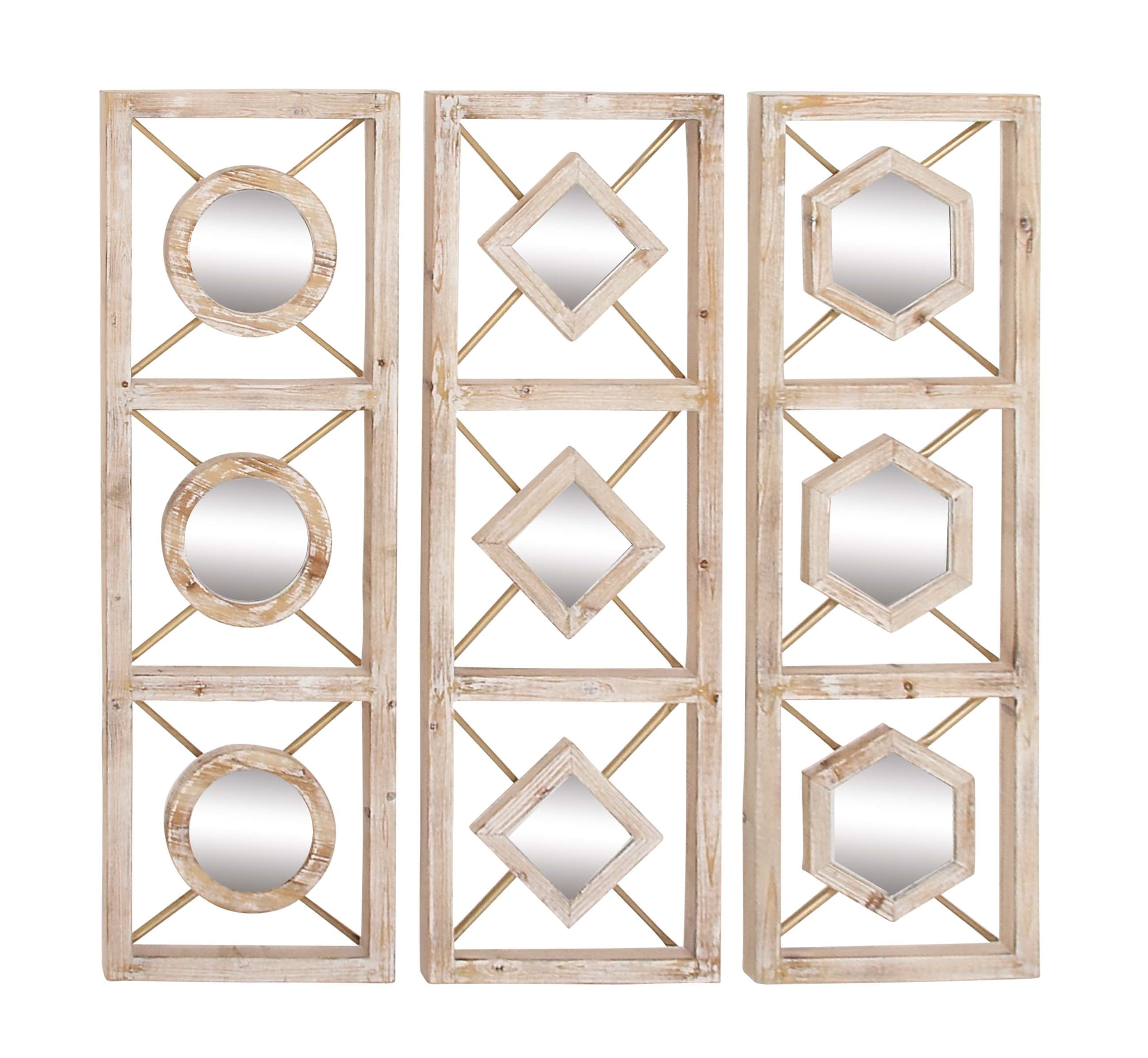 Decmode Glam 39 X 13 Inch Wood And Mirror Wall Decor Brown Set Of 3