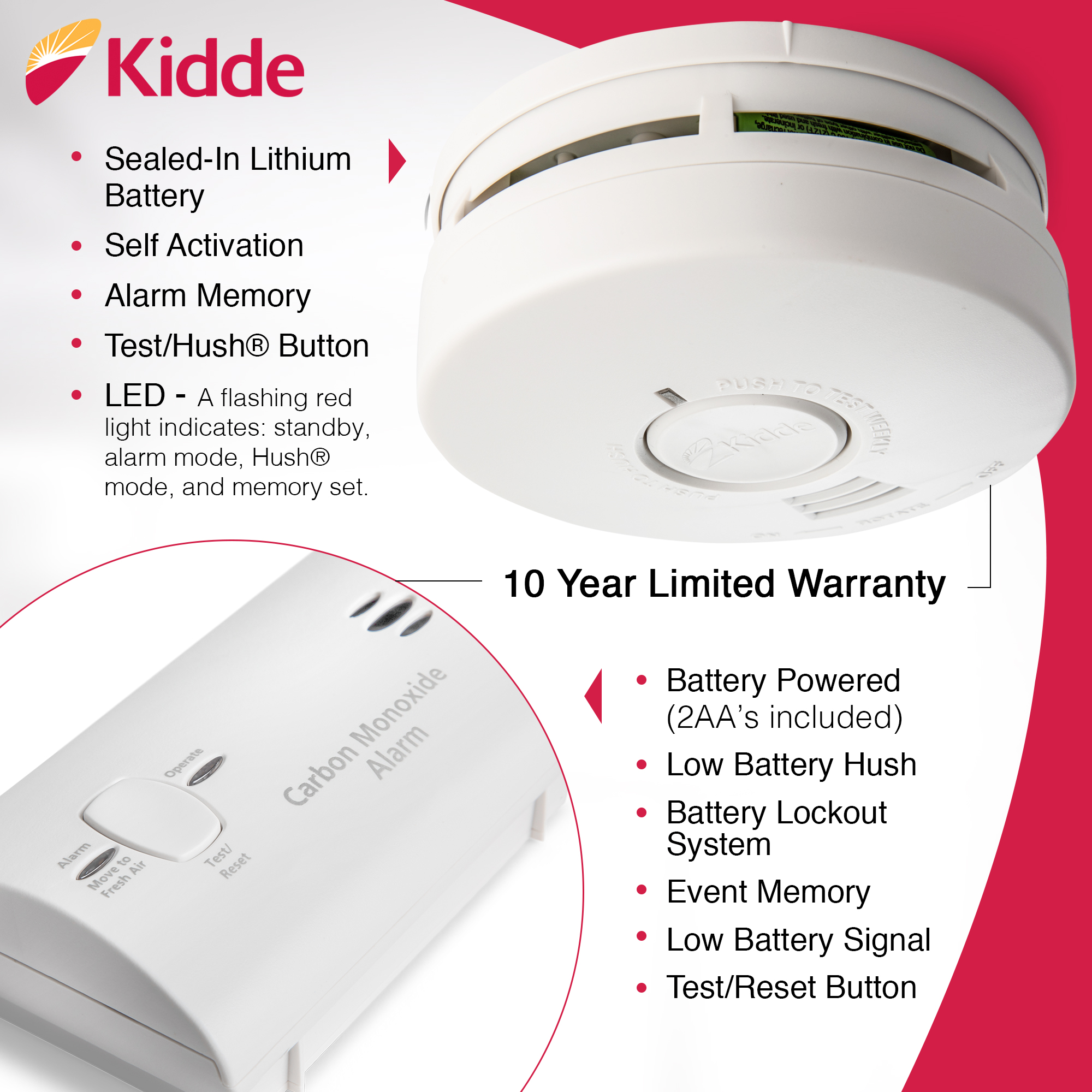 Kidde 10 Year Smoke Alarm and Carbon Monoxide Value Pack, Models i1040 and KN-COB-LP2 - image 2 of 15