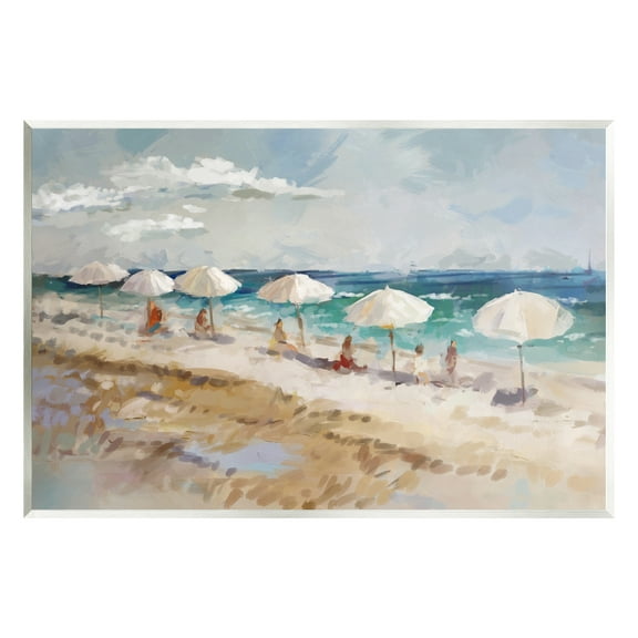 Stupell Industries Abstract People Beach Umbrellas Landscape Painting Unframed Art Print Wall Art, 15 x 10