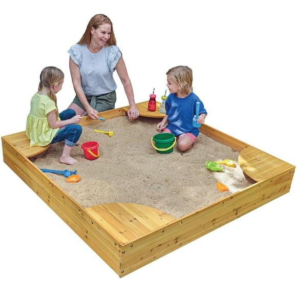 KidKraft Bac à Sable en Bois avec Sièges d'Angle Intégrés et Housse en Maille, Mobilier d'Extérieur pour Enfants, Miel, Cadeau pour 2-8 Ans