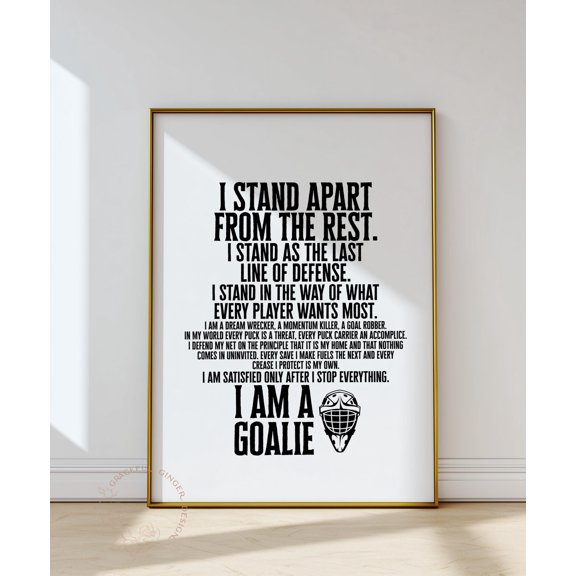 WestConfe Hockey Goalie Quote Print: Boy's Sports Room Typography
