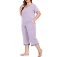 thumbnail image 6 of Cueply Women Plus Size Pajamas Set Short Sleeve Pjs Sleepwear Loungewear Nightwear with Pockets, 6 of 8