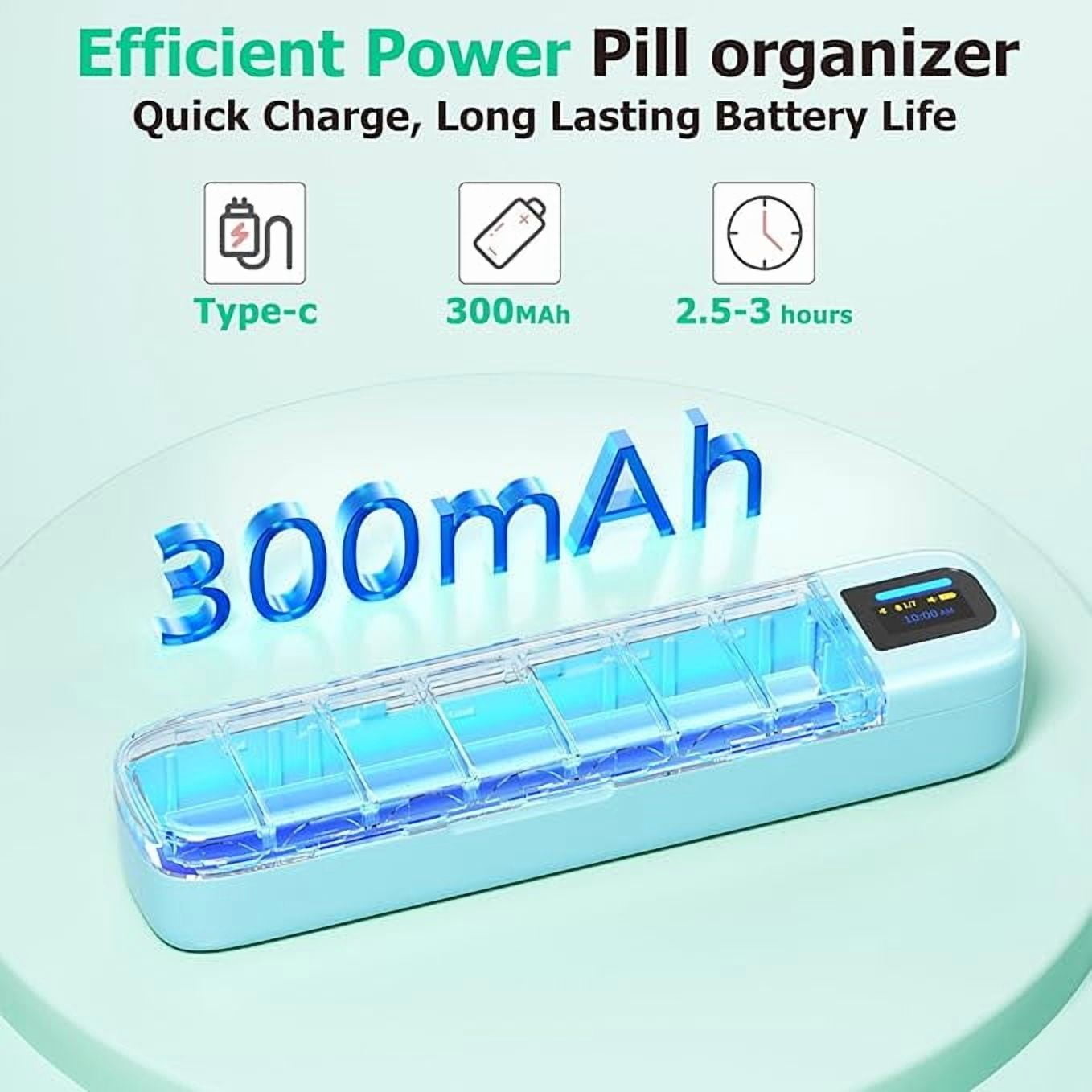 Smart Pill Organizer with Alarm, Bluetooth Daily Once a Day Pill Box 7 Day with APP, Weekly Travel Pill Case, Portable Pill Reminder for Medicines, Supplements and Vitamins(Green)