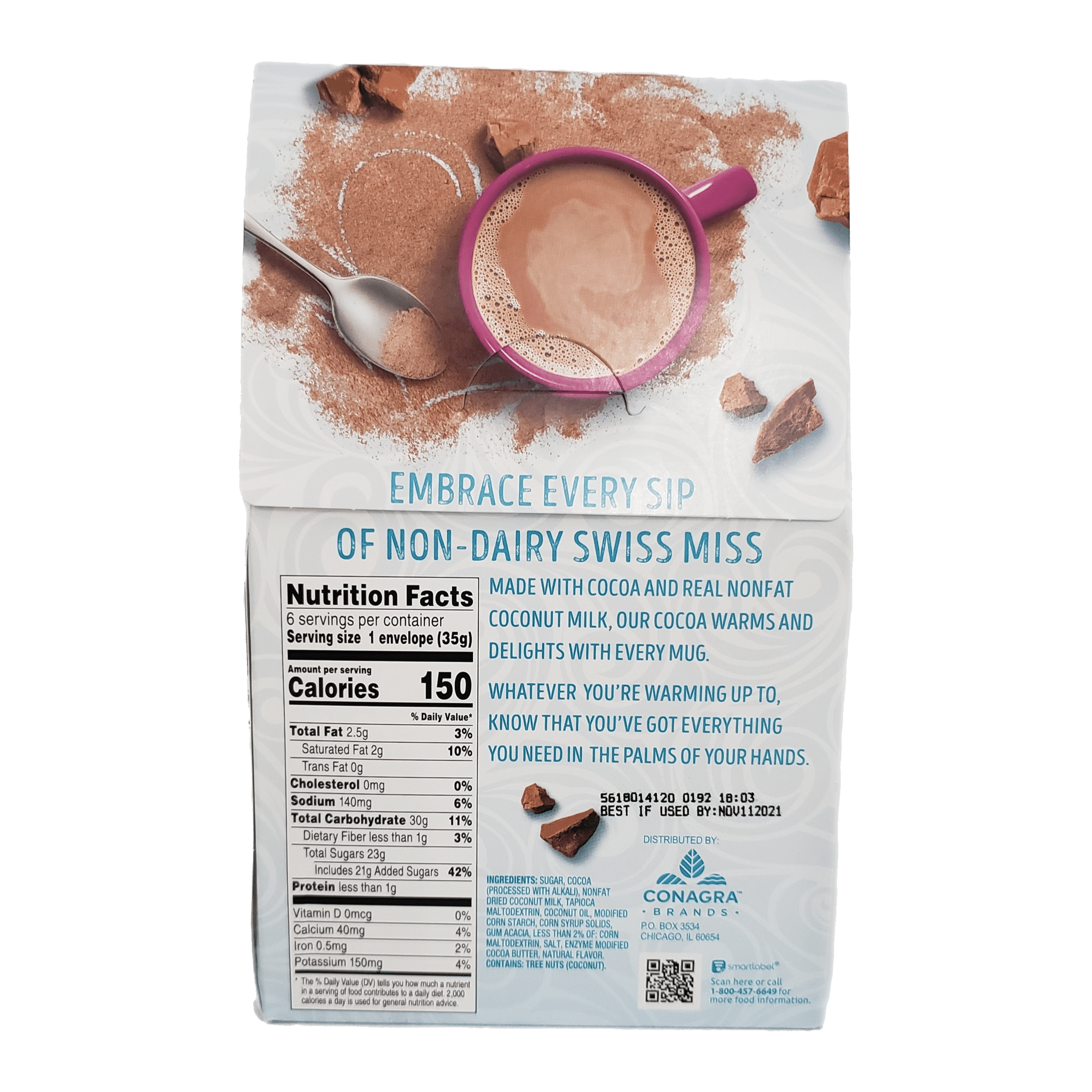 Swiss Miss Non-Dairy Chocolate Flavored Hot Cocoa Mix, 1.23 oz. 6-Count