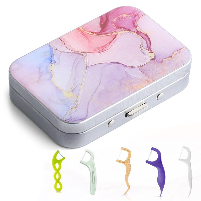 Estuche portátil para hilo dental Gerkia, diseño mármol rosa