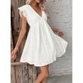 thumbnail image 5 of Women'S Summer Casual Babydoll Mini Dress Ruffle Sleeveless Deep V Neck High Waist Swing Tunic Dress White L, 5 of 8