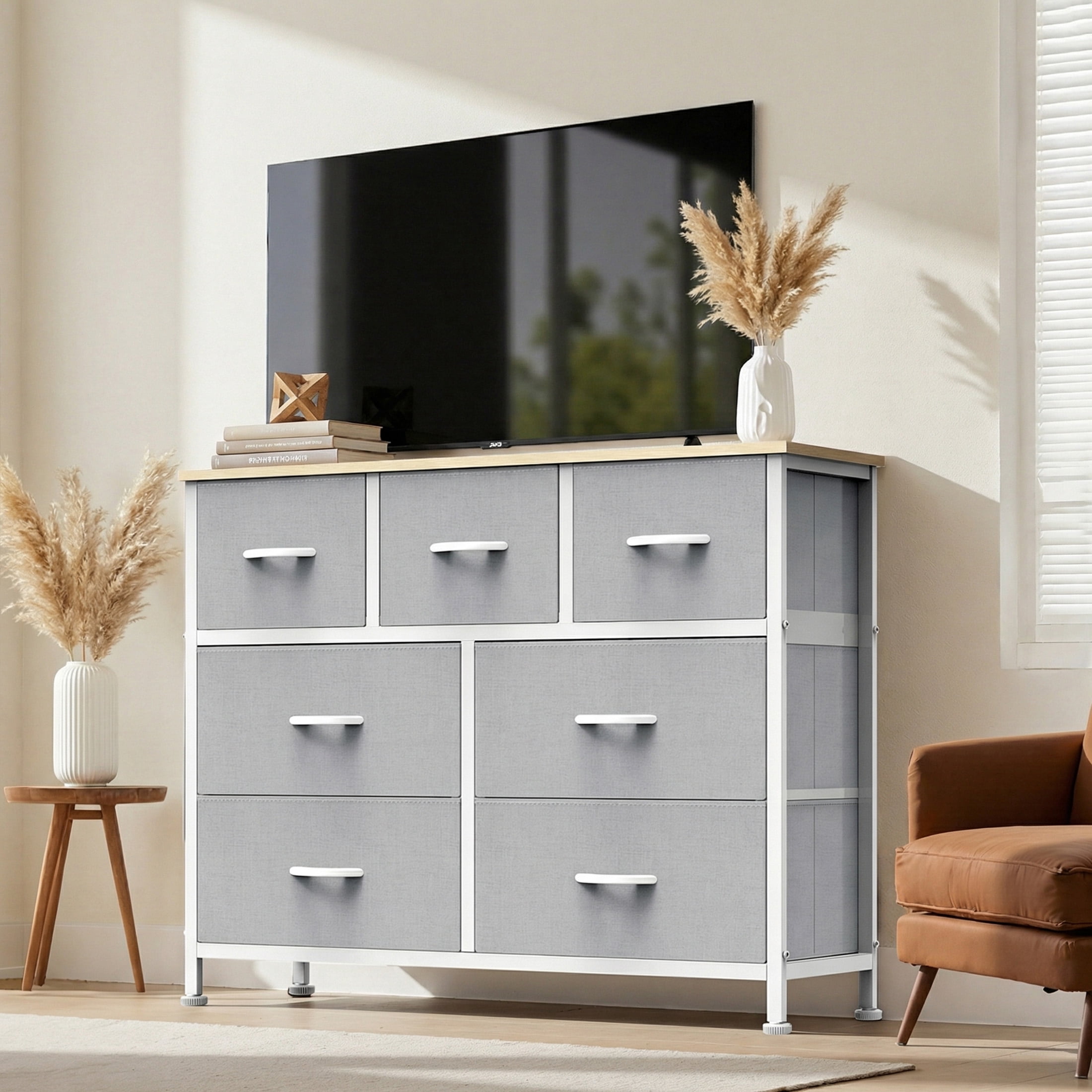 CONCETTA 7-Drawer Fabric Dresser Storage Chest for Bedroom, Closet, Storage Furniture for Adults, Light Gray