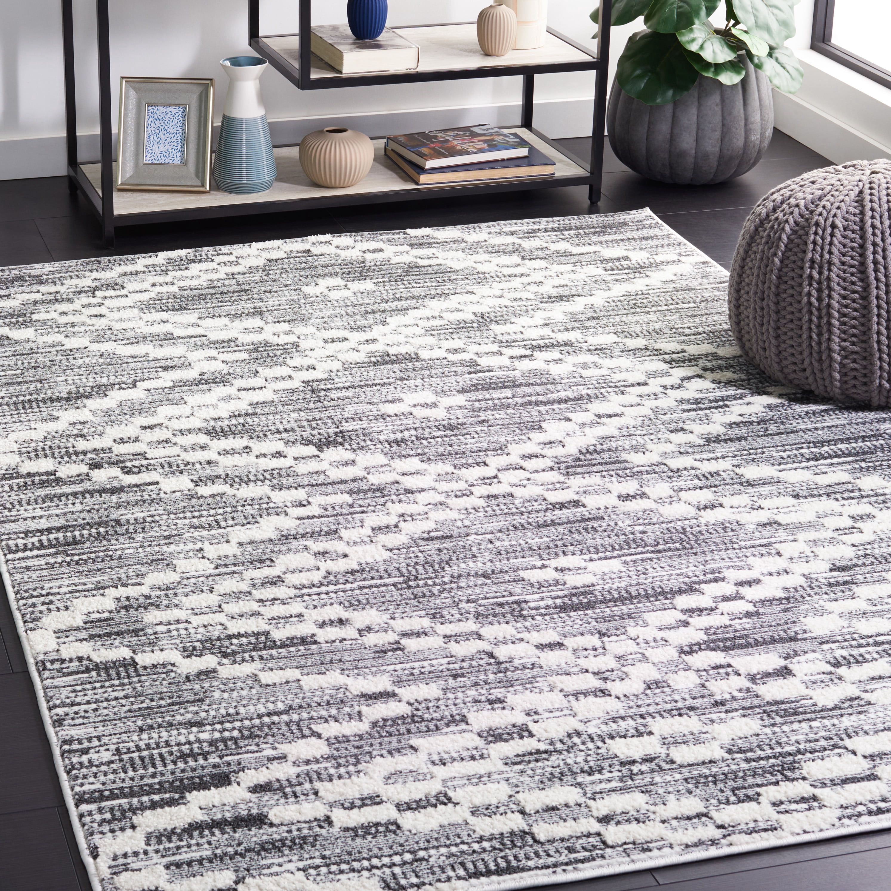 SAFAVIEH Alamo Burton Geometric Area Rug, Charcoal/Ivory, 8' x 10'