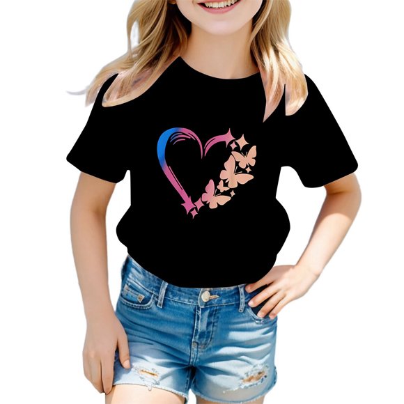 Girls T Shirts Crewneck Print Short Sleeve Shirt for Girls Girl Summer Outfits Girls 8-9 Years Clothes Trendy Girls Fashion