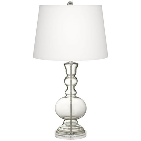 - Color Plus Modern Table Lamp Fillable Clear Glass Apothecary White Linen Drum Shade for Living Room Family Bedroom Bedside Office