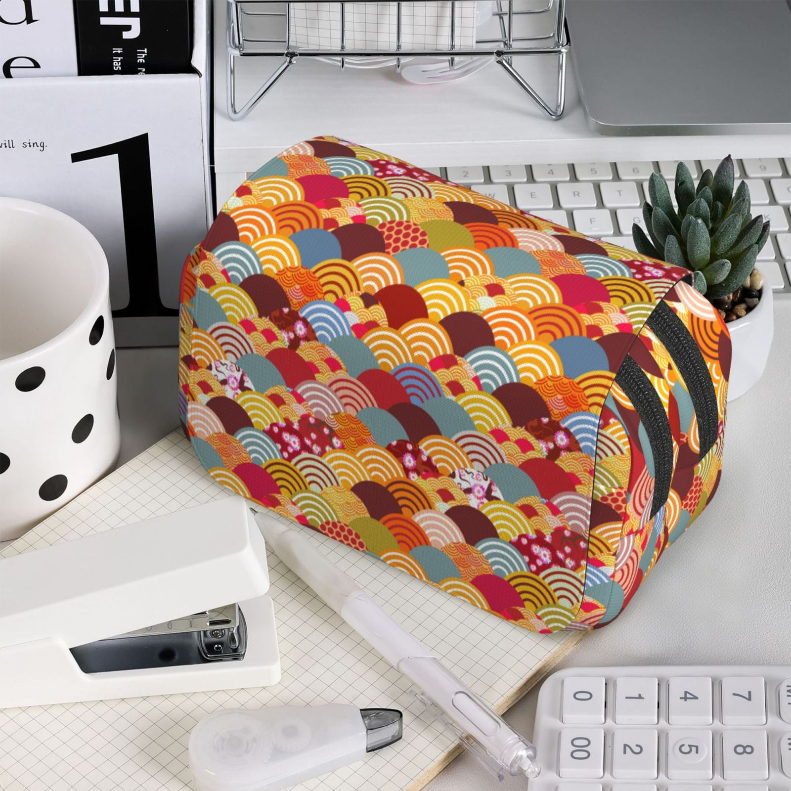 Rateoe Japanese Style Fish Scales Pattern Double Clamshell Pen Case, Storage Organizer with Two Zipper Compartments– Holds Up to 50 Pencils & Pens