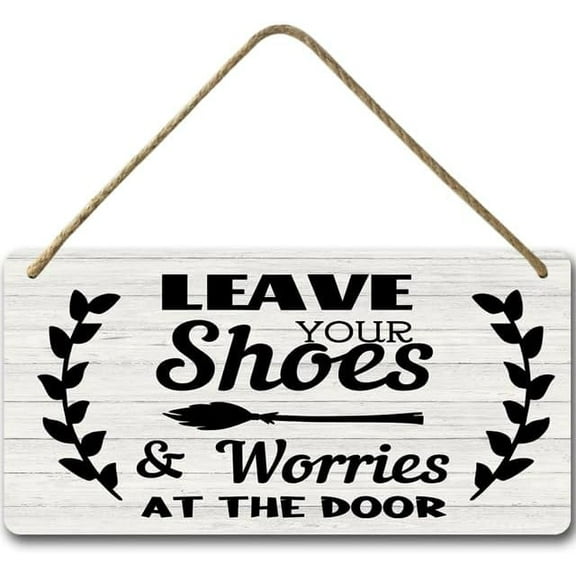 6x12 IN Leave Shoes & Worries at the Door Sign,Shoes Wooden Sign Hanging Wooden Home Sign Rustic Wall Decor for Home, Farmhouse Home Decor Welcome for Front Door Decor