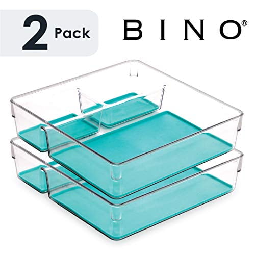 BINO MultiPurpose 3 Section Plastic Drawer Organizer 2 Pack, Aqua