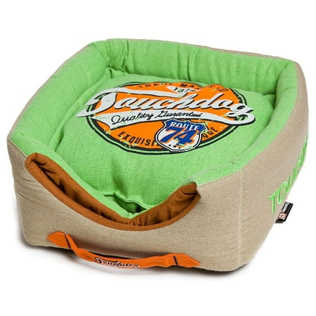 UPC: 0858342600583 | Touchdog Convertible and Reversible Vintage Printed Squared 2-in-1 Collapsible Dog House Bed