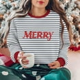 thumbnail image 5 of Maplenight Christmas Sweatshirts for Women Letter Printed Striped Crew Neck Sweatshirt Long Sleeve Regular Fit Casual Pullover Tops, 5 of 7