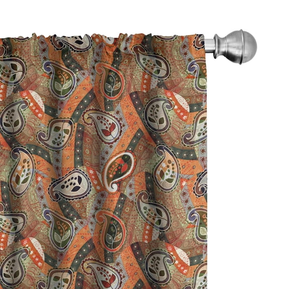 Ambesonne Paisley Window Curtains, Grunge Colorful Floral Art, Each 28" W x 63" L, Dark Orange and Burnt Sienna