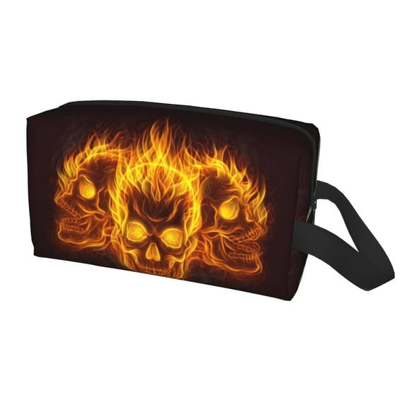 Fire Skulls Toiletry Bag,Flaming Hanging Mens Travel Kit Shaving Toiletries Accessories Organizer