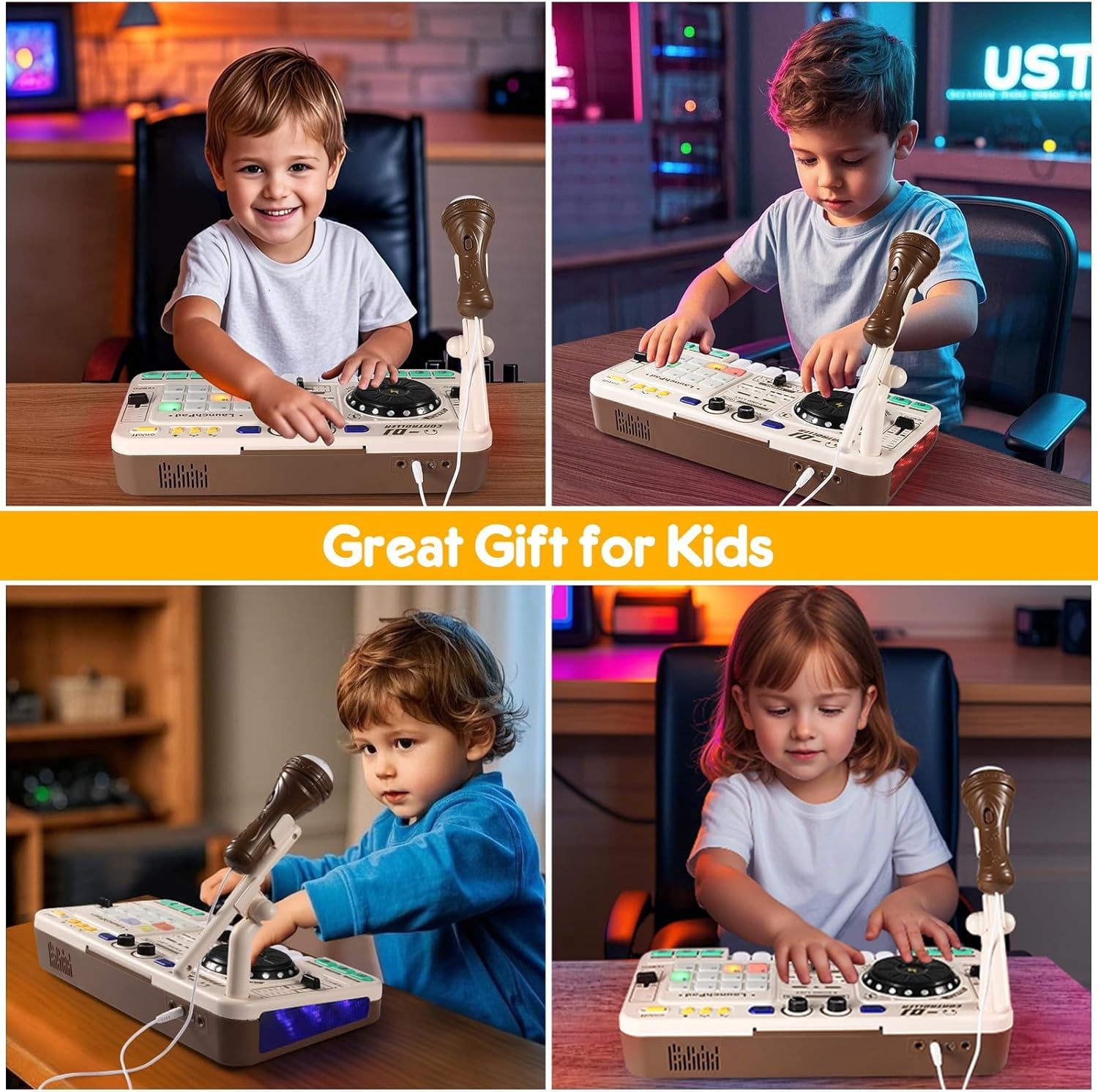 Caunedy DJ Toy Set for Kids, Toddler Musical DJ Mixer Toys with Lights Sounds & Bluetooth-enabled, Multi-functional Musical Instrument, Best Gift for Ages 4+