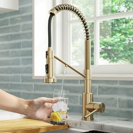 KRAUS Bolden 2-in-1 Commercial Style Pull-Down Single Handle Water Filter Kitchen Faucet for Reverse Osmosis or Water Filtration System in Spot Free Antique Champagne Bronze