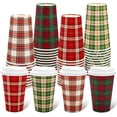 thumbnail image 1 of missunny-Christmas Disposable Coffee Cups Xmas Buffalo Plaid Paper Cups with Lids 16 Oz To Go Coffee Cup for Holiday Party Cafe Hot Cold Drinks, 48 Pcs, 1 of 5