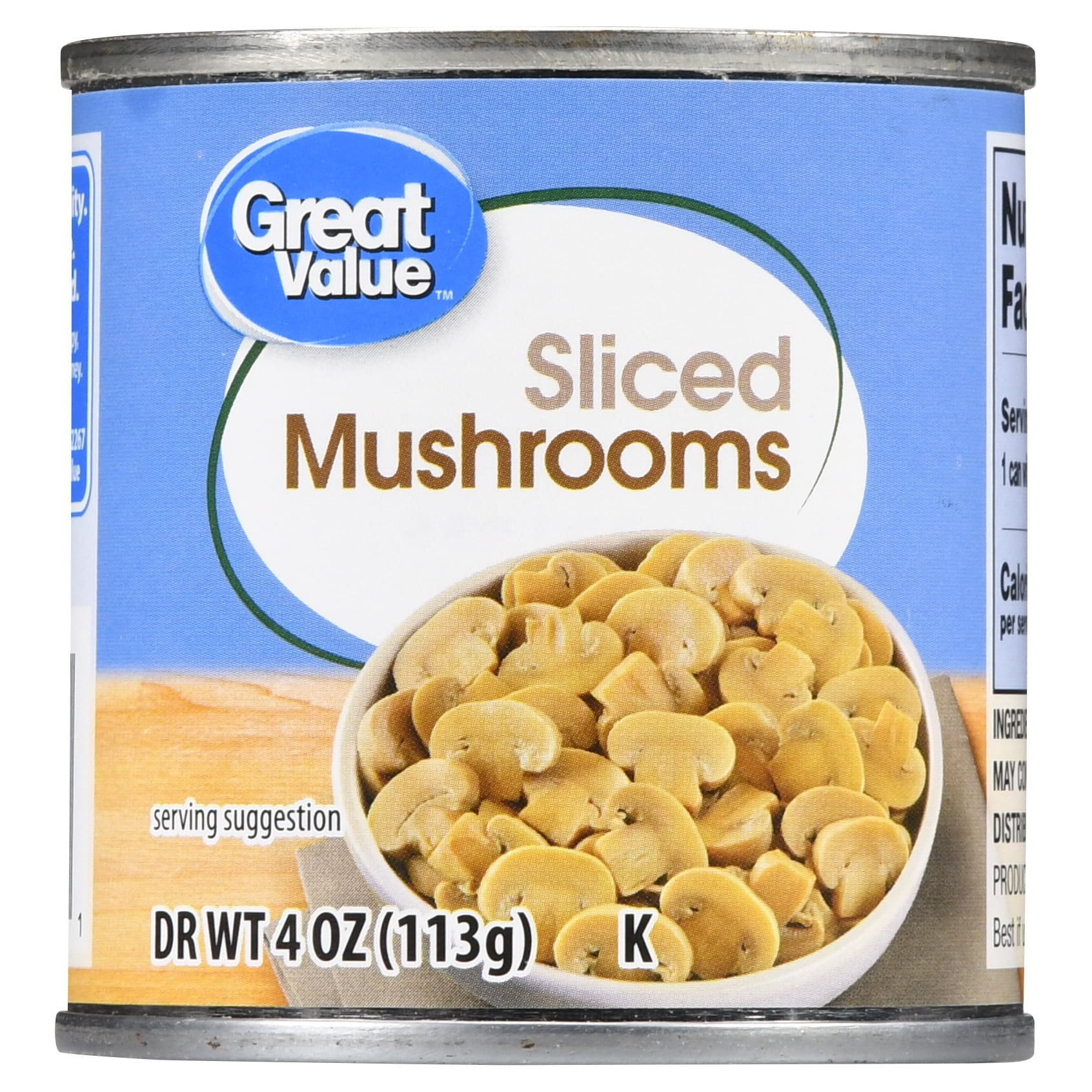 Great Value Sliced Mushrooms, 4 oz, Can