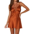 thumbnail image 3 of Seyurigaoka Women Summer Sexy Backless Sling Dress, Solid Color Sleeveless Spaghetti Straps Tie Up Straps Pleated Chest One Piece Skirt, 3 of 9