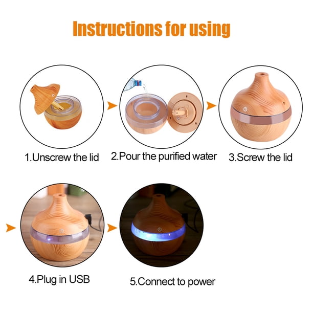 Humidificador de aroma, humidificador de madera con luz LED táctil USB, difusor de aceite, máxima confiabilidad