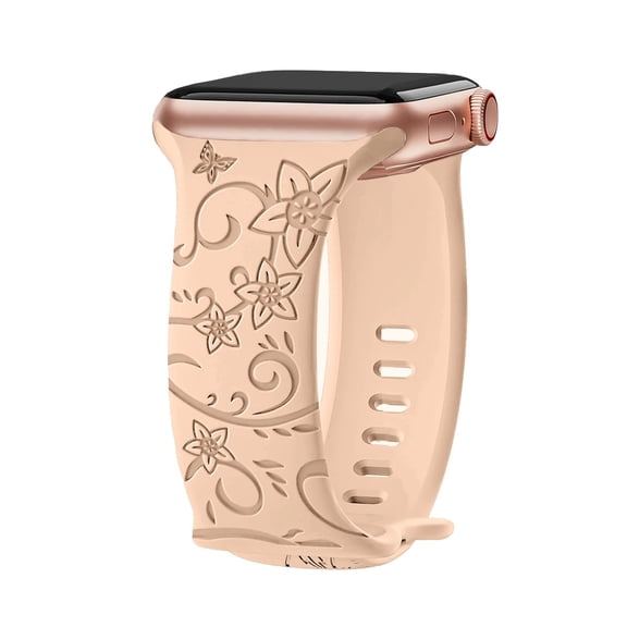 RoseOcean Engraved Straps for Apple Watch Band 10 46mm 42mm 40mm 44mm 45mm Floral Bracelet Correa iwatch Series 9 8 7 6 Ultra 2 49mm