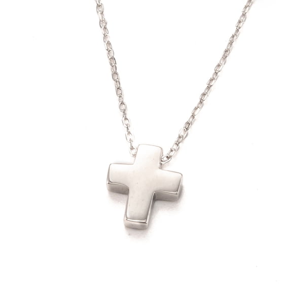 1 pc Anti-Tarnish Rhodium Plated 925 Sterling Silver Pendant Necklaces with Spring Ring Clasps Cross Platinum 15-7/8 inch(40.3cm) Sterling Silver