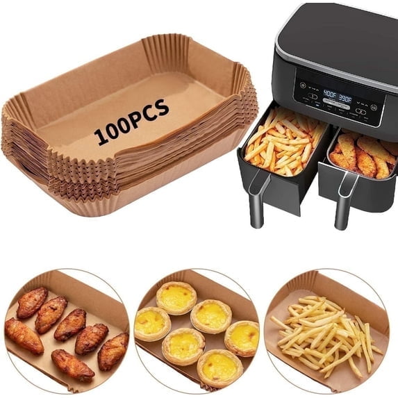 Air Fryer Liners Disposable, Air Fryer Parchment Paper Liners 100PCS Rectangle, 8.6" X 5.5" for Ninja DZ201,Ninja Foodi Dual Air Fryer Accessories Baking Paper