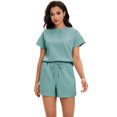 thumbnail image 7 of DARING DIVA Women's Summer 2 Pieces Outfits Short Sleeve Tops Shorts L Green, 7 of 7